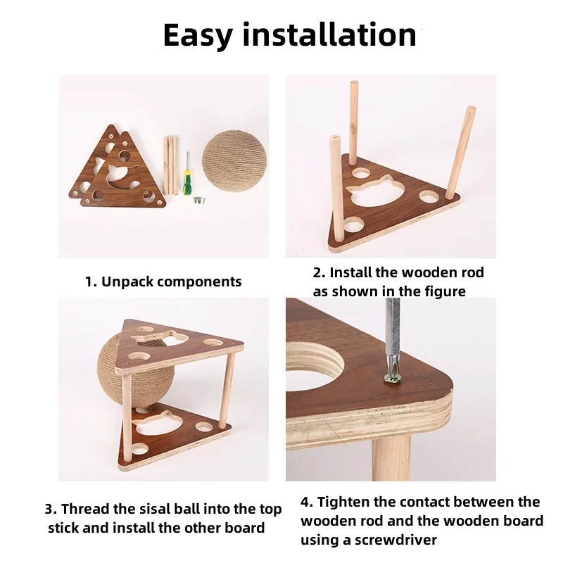 Juguete rascador de Sisal para gato, Bola de rascado de madera maciza, tablero de Sisal duradero Natural, rascador para gato, escalada de cuerda de Sisal - imagen 3