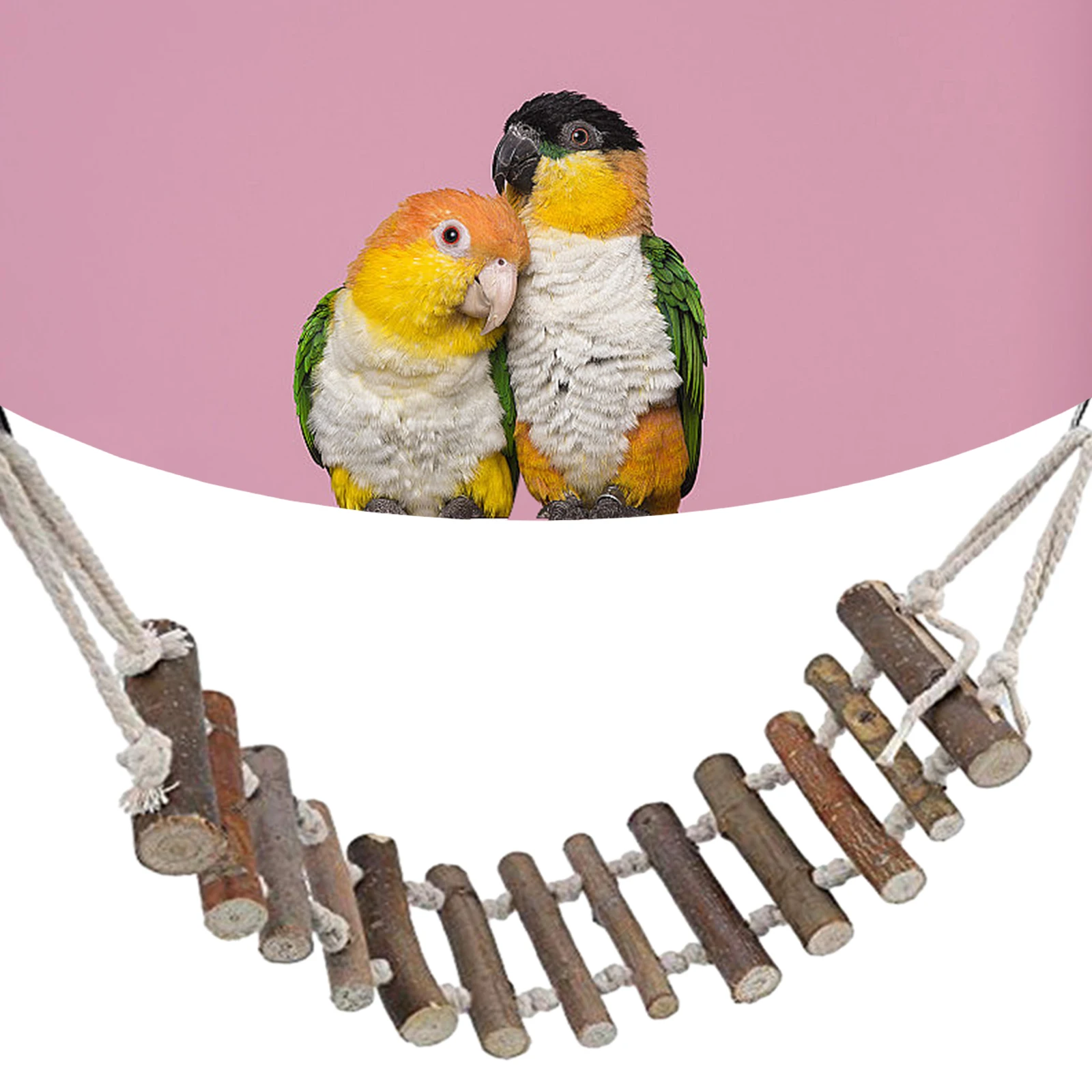 Escalera de escalada de madera para loros y hámster, soporte para perca de pájaros, juguetes para mascotas, accesorios para jaula de pájaros, cuerda de escalada para loros - imagen 2