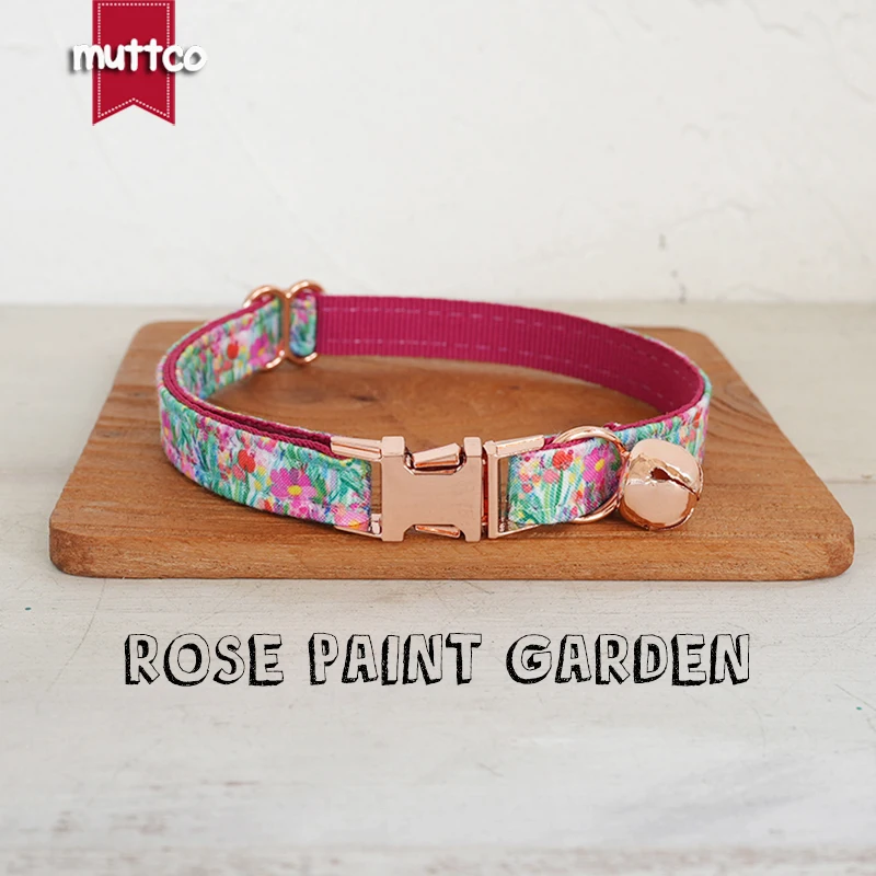 MUTTCO Venta al por menor Hermoso diseño de patrón de flores lindo collar hecho a mano Diseño único PINTURA ROSA GARDEN Collar de gato 2 tamaños UCC202