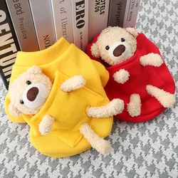 Sudadera para perros pequeños con capucha de oso felpa cálida