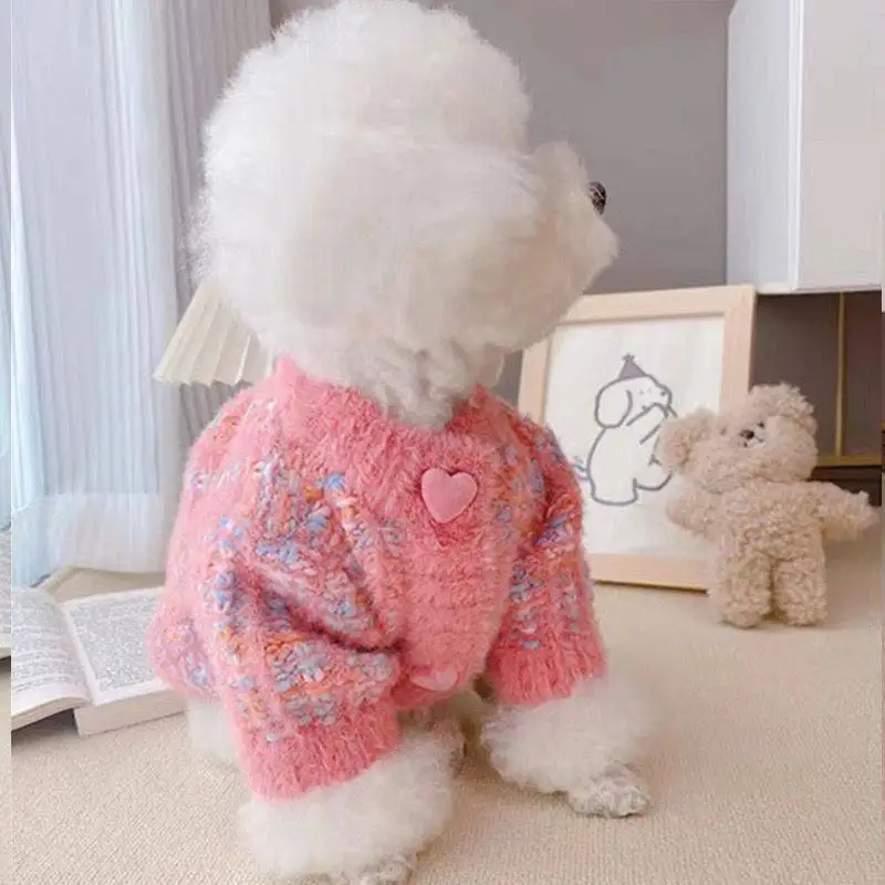 Suéter de moda de alce para otoño e invierno, cárdigan, ropa para perros, corazón, ropa cálida para perros, gato, pequeño, grueso, bonito, rosa, Chihuahua - imagen 2