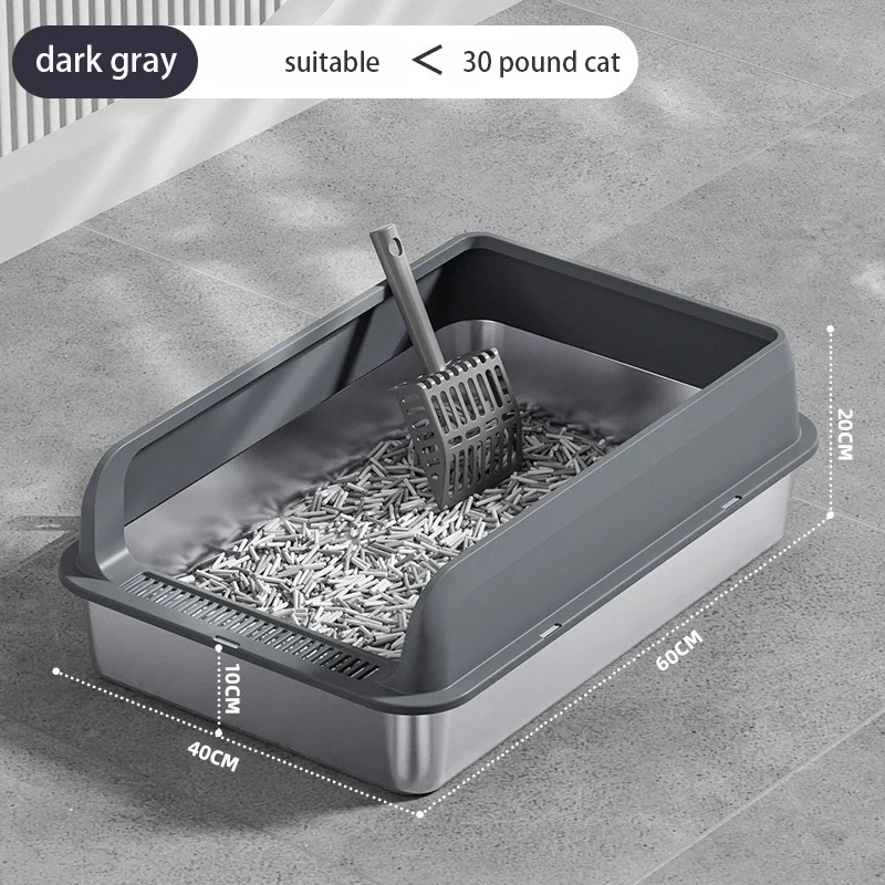 Caja de arena para gatos acero inox grande con tapa y lados altos