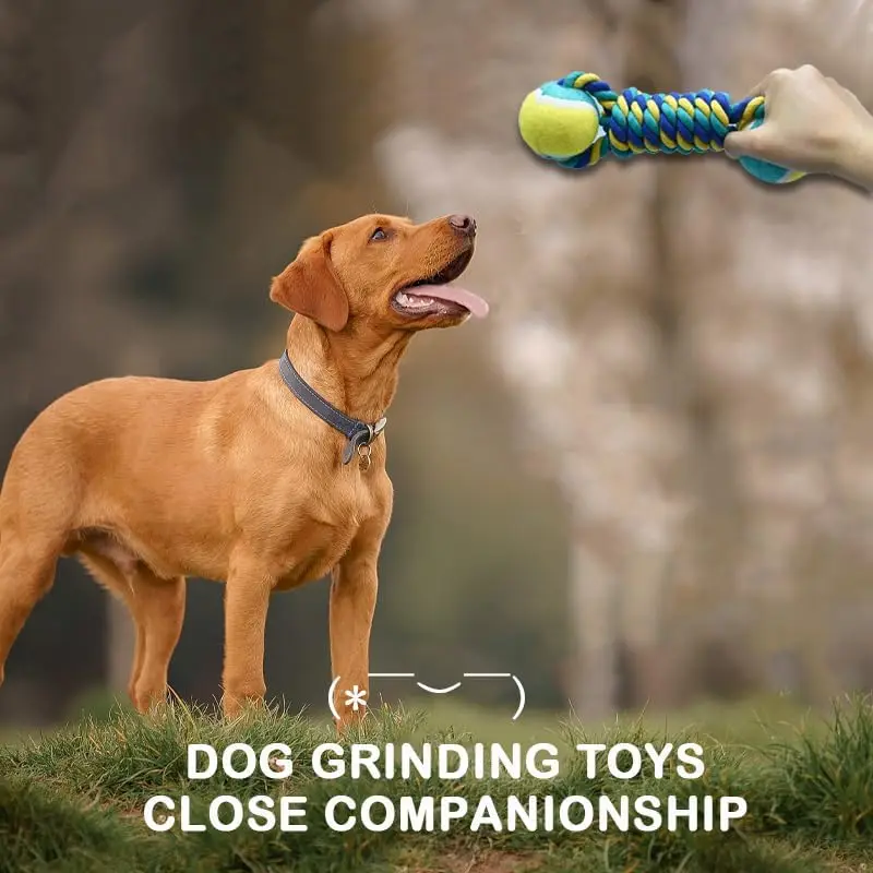 Juguete para masticar para mascotas, cuerda de algodón, mancuernas de tenis, pelota de goma, juguete interactivo para perros medianos y grandes, suministros para jugar animales - imagen 5