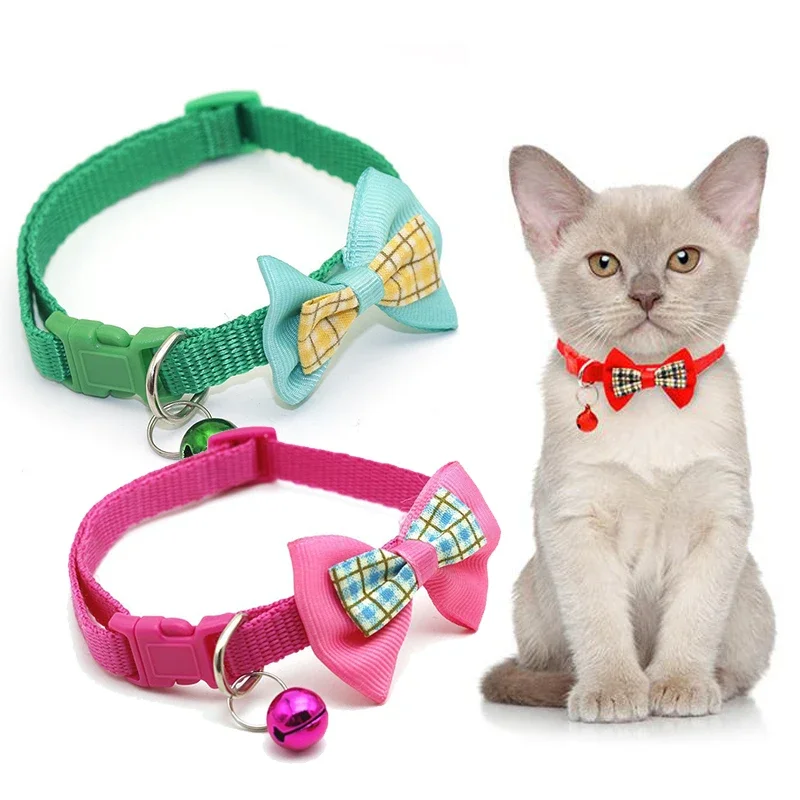 2 uds. Collares ajustables para perros y gatos, pajarita con colgante de campana, collar, corbata, hebilla de seguridad, accesorios para ropa para mascotas de 19-32cm - imagen 4