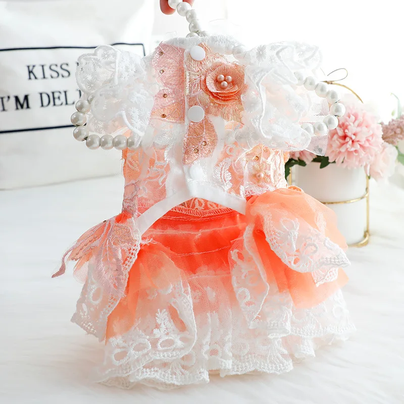 ฤดูร้อนฤดูใบไม้ผลิบางสีส้ม Hollow-OUT ชุดเจ้าหญิงสําหรับแมวสุนัข,ชุดแต่งงานสไตล์เสื้อผ้าสัตว์เลี้ยงสําหรับสุนัขขนาดเล็ก - imagen 4