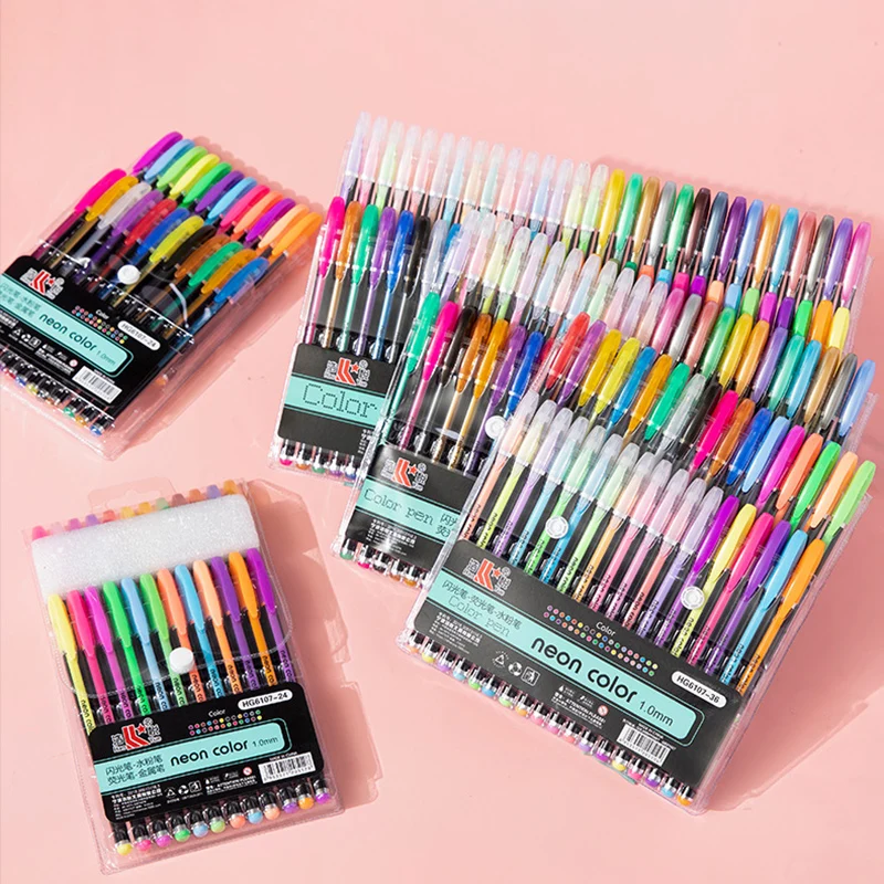 Bolígrafos de Gel con purpurina metálica, papelería colorida para escuela, oficina, dibujo, marcadores artísticos, resaltadores, 12-60 Uds.