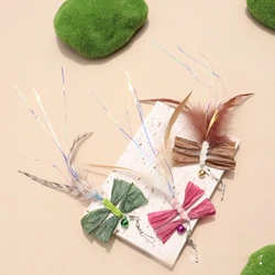 2 uds/3 uds simulación libélula rafia palo de burla para gatos cabeza de repuesto insecto juguete para gatos juguetes interactivos para mascotas para gatitos