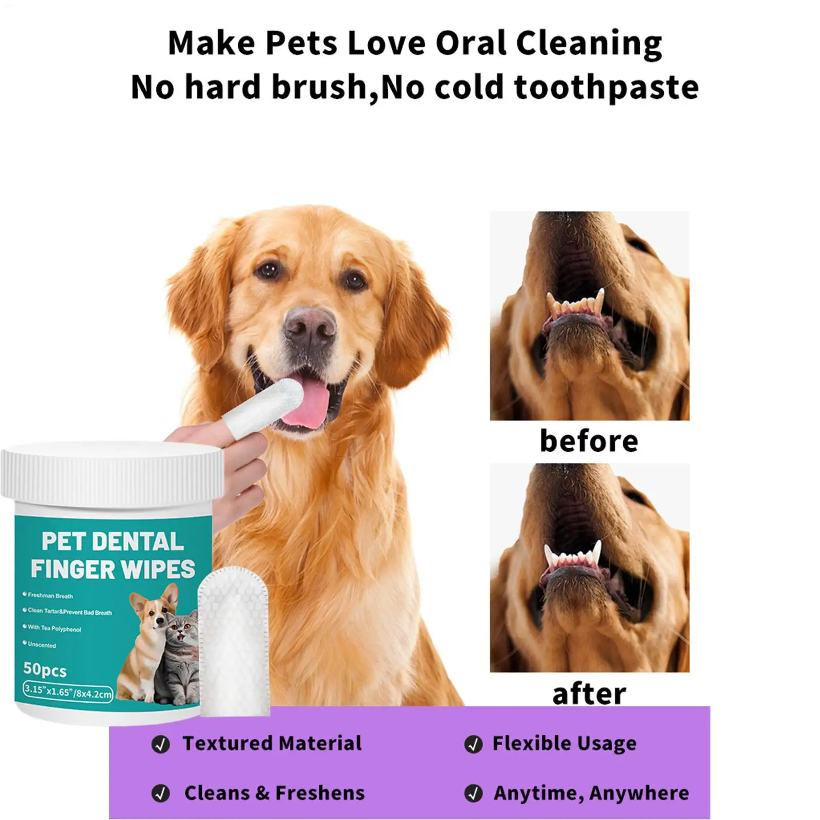 Toallitas dentales para perros y gatos contra el mal aliento - imagen 4