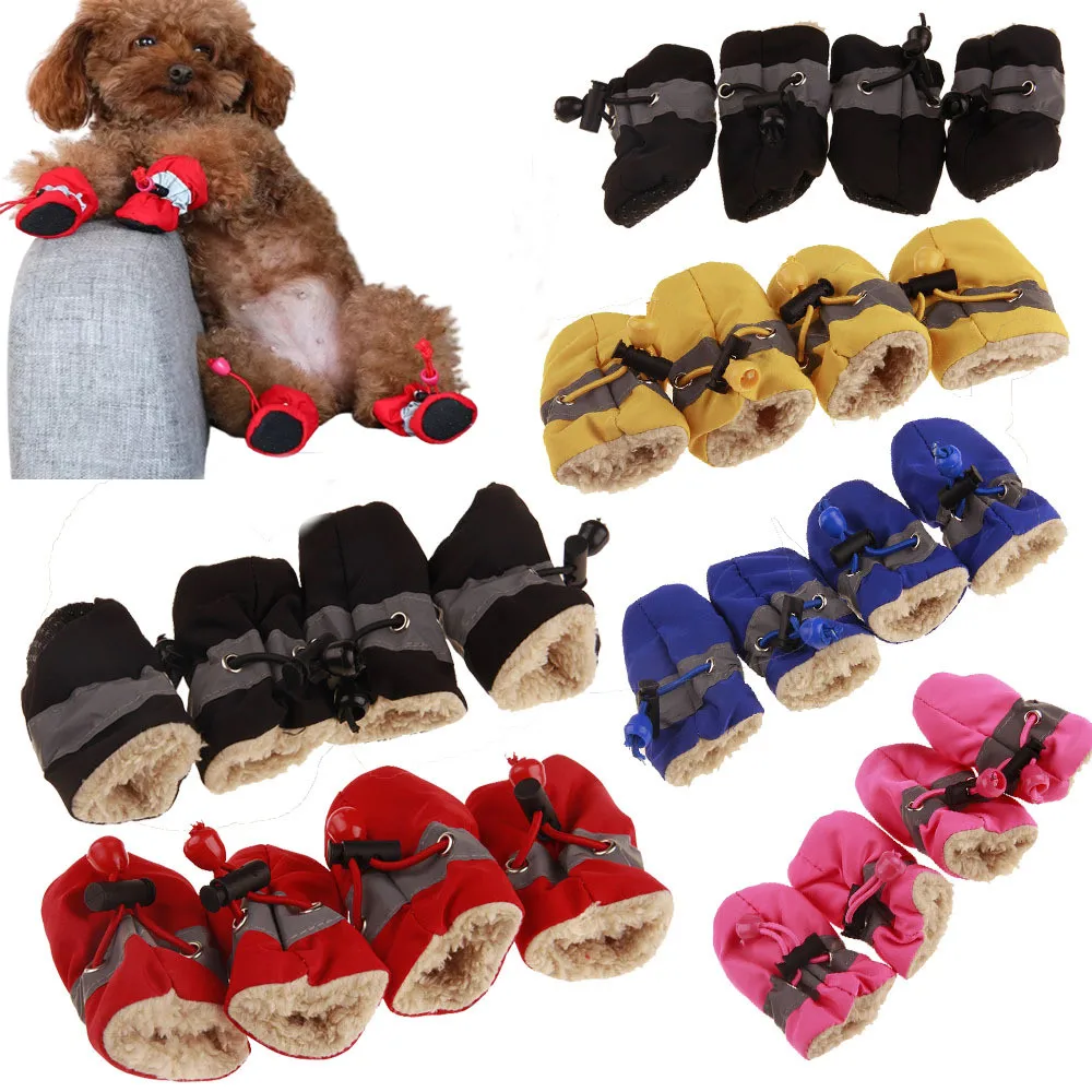 Zapatos antideslizantes para cachorros, botas de nieve y lluvia, calzado grueso y cálido para precaminantes, botines impermeables de invierno, 4 piezas