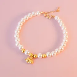 Collar de perlas dorado ajustable para gatos y perros con cabeza de tigre