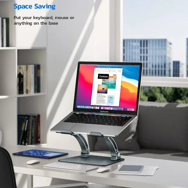 Soporte para ordenador portátil, soporte para tableta y teléfono móvil, aleación de aluminio, soporte multifuncional para escritorio, rotación de 360 grados, plegable - imagen 4