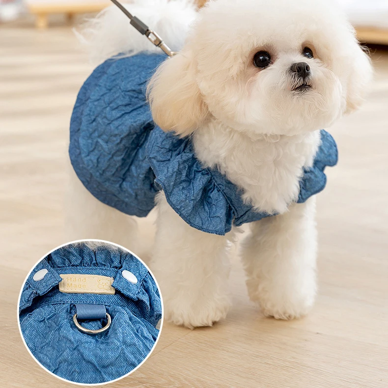 Luxury Jacquard Dog Dress for Small Dogs Cats Girl, Ruffles Sleeve Puppy Princess Strap Skirts Spring Summer Clothes Pet Apparel - imagen 3