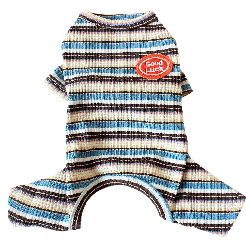 Ropa de casa de cuatro patas para otoño e invierno, camisa Base a rayas de peluche, mono para perros pequeños y gatos, pijamas de invierno, ropa para cachorros - imagen 5