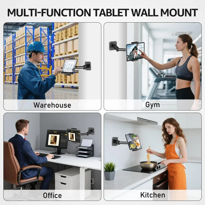 Soporte de pared para tableta, soporte para tableta con rotación de 360 grados, Base resistente, montado en la pared para cocina, Compatible con IPad/iPhone/todos 4-12,9 pulgadas - imagen 5