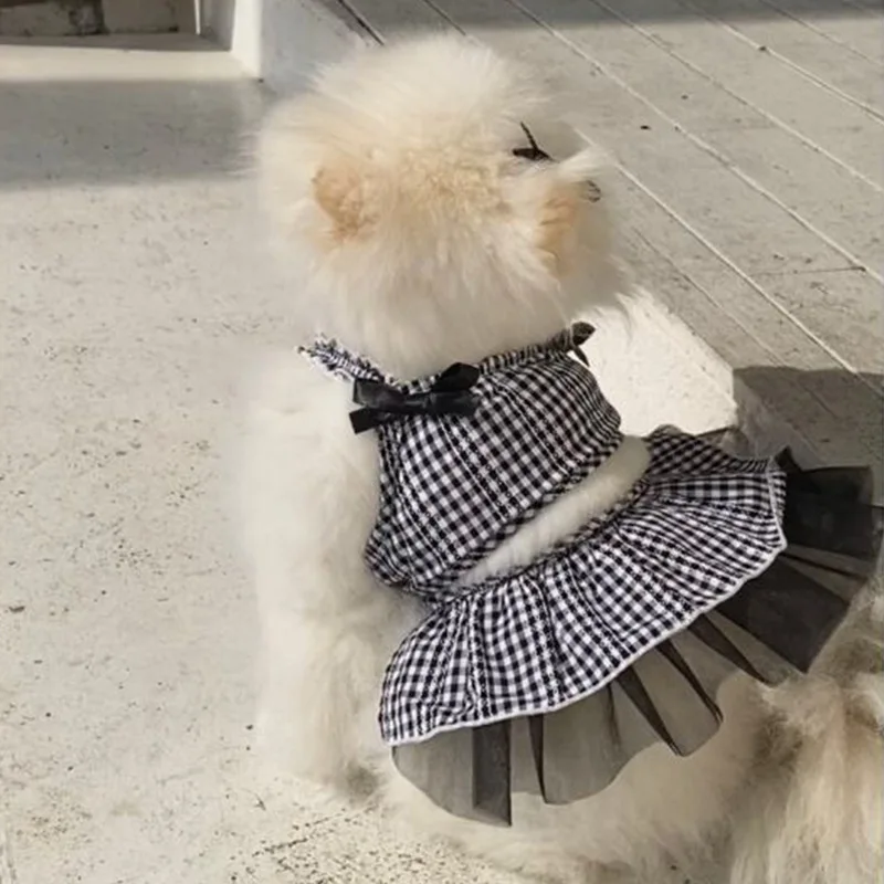 Vestido de tirantes a cuadros de primavera para mascotas, camiseta sin mangas dividida, ropa de primavera para perros y gatos, vestido a cuadros, ropa para cachorros