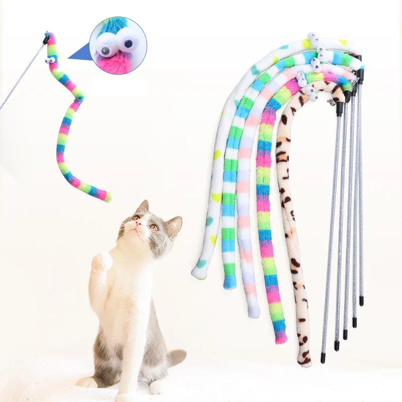 Juguetes interactivos para gatos, varita de rompecabezas divertida de oruga para gatos, juguetes de tira de felpa coloridos para aliviar el aburrimiento, moler los dientes, accesorio para gatos - imagen 5