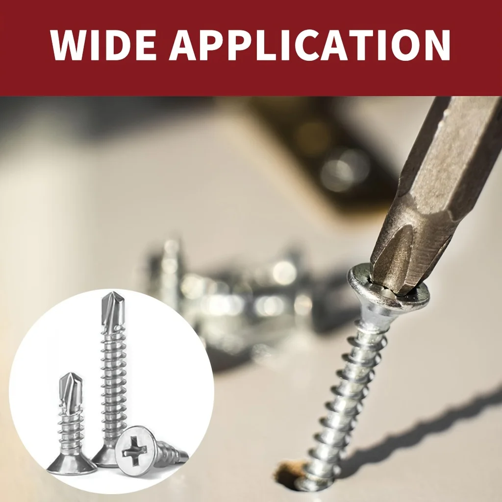 110/215 piezas 410 tornillo autoperforante cruzado de cabeza plana de acero inoxidable chapa de metal - imagen 5