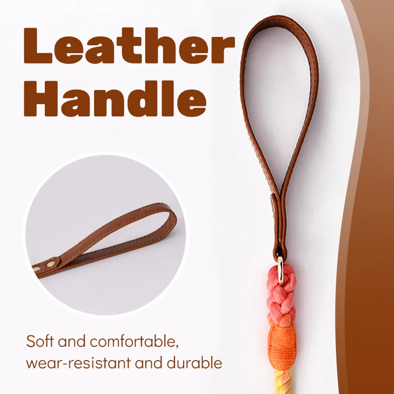 Collar y correa ajustables para perro, correa de cuero antitirones para mascotas, cuerda de remolque de algodón, hebilla de Metal para perros pequeños, medianos y grandes, caminar - imagen 3