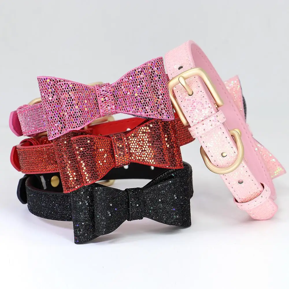 Collar de cuero ajustable con lazo para perro y gato, accesorios para perros pequeños, Chihuahua - imagen 2