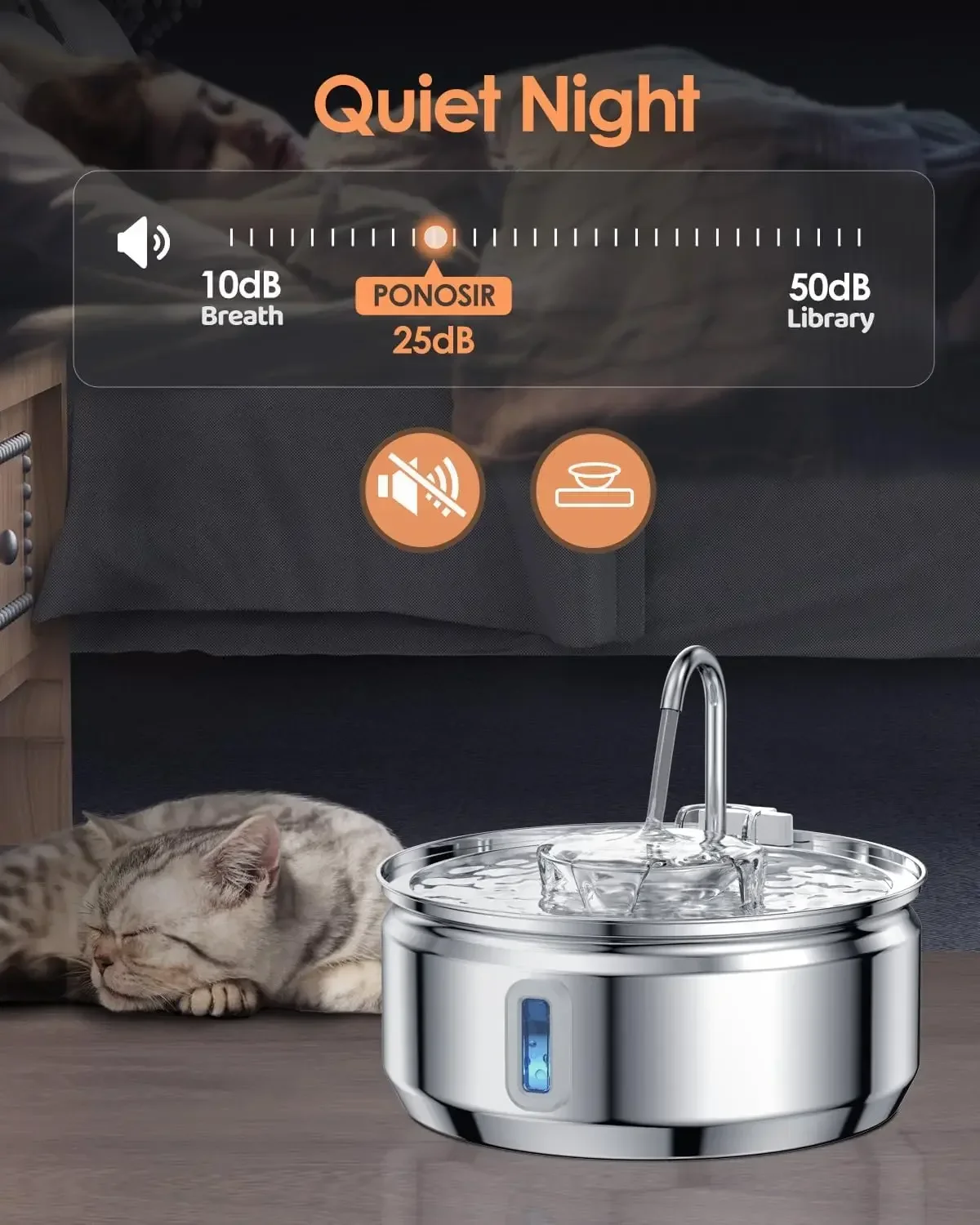 Fuente de agua para gatos, fuente de agua para mascotas de acero inoxidable mejorada de 3,2l/108oz para gatos, dispensador automático de cuencos de agua para gatos - imagen 5
