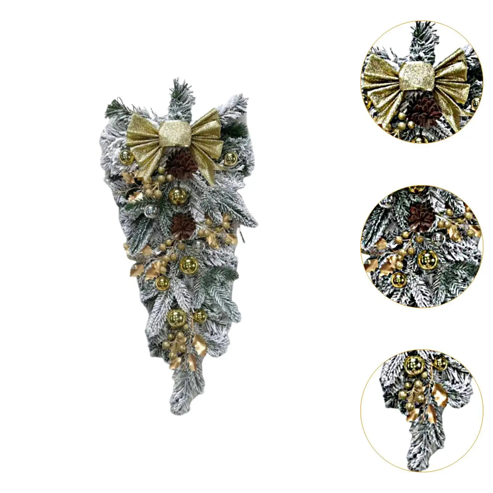 Door Wreath Flocked Artificial Christmas Swag Teardrop Realistic Garland Hanging