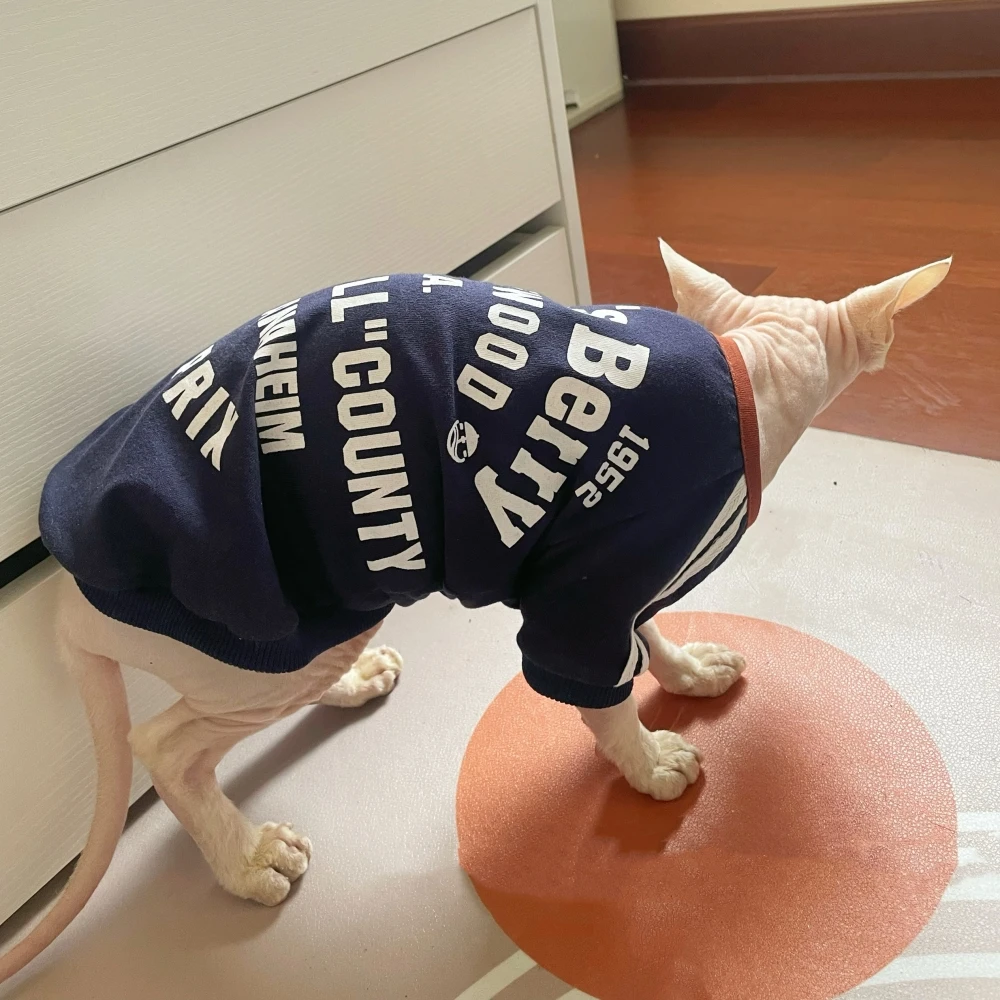 Abrigo de algodón con alfabeto azul para gato masculino en otoño, sudadera de manga larga con dibujos animados para gato Sphynx, camiseta de primavera para perros Devon - imagen 3