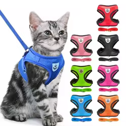 Arnés de malla ajustable de poliéster para gatos, chaleco para caminar, correa de plomo para cachorros, Collar para perros pequeños y medianos, accesorios para mascotas