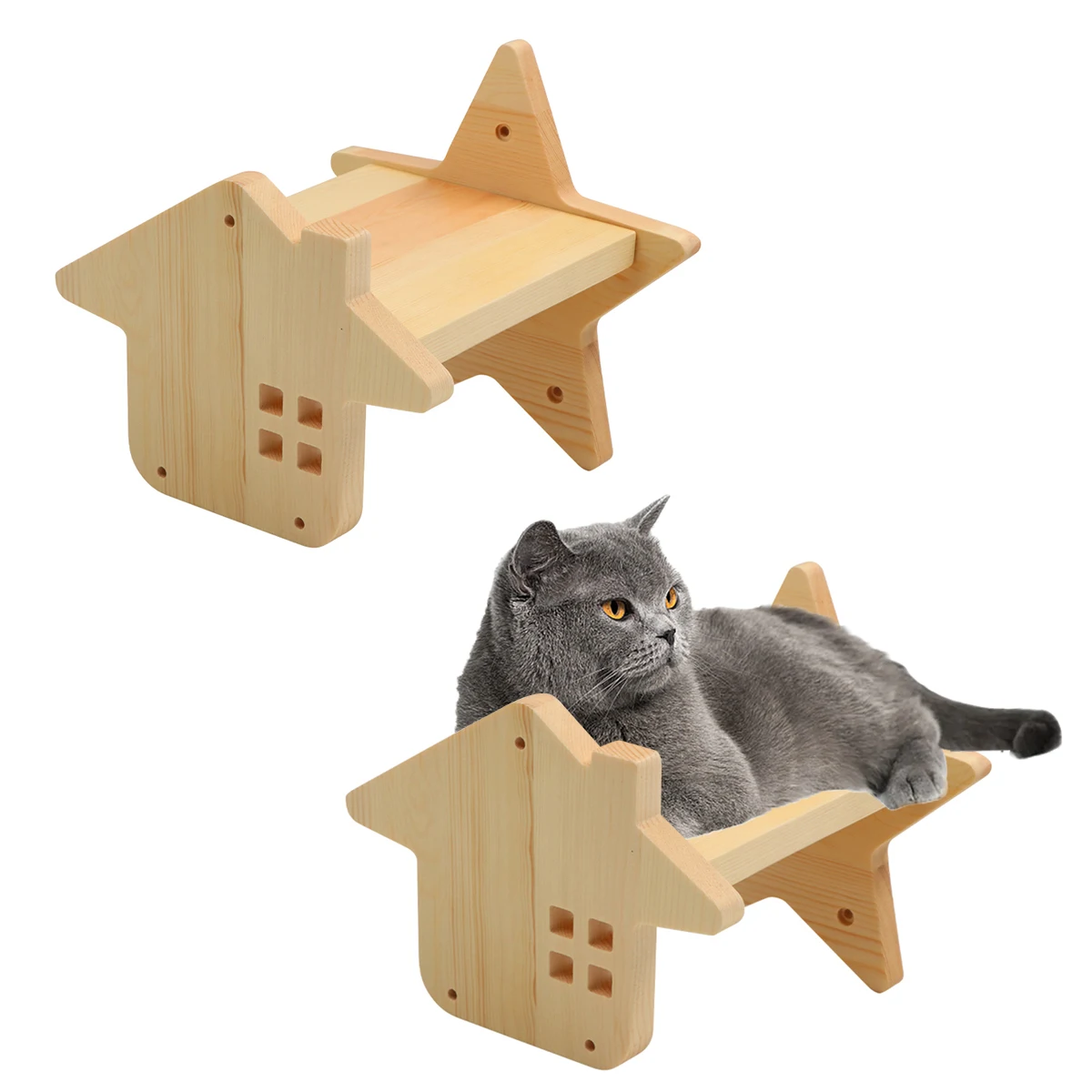 Marco de escalada de madera montado en la pared para gatos, hamaca para gatos, torre de escalada para jugar y descansar, muebles de interior, 1 pieza - imagen 4