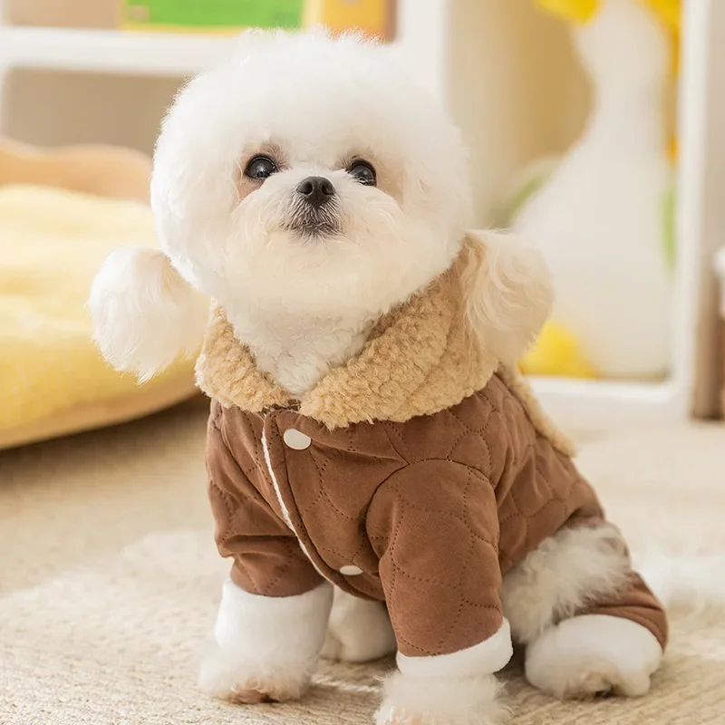 Mono para perro de otoño e invierno, chaqueta cálida de felpa con capucha, bolsillo de tracción, abrigo de algodón de cuatro patas, oso de peluche, ropa para perros pequeños - imagen 2