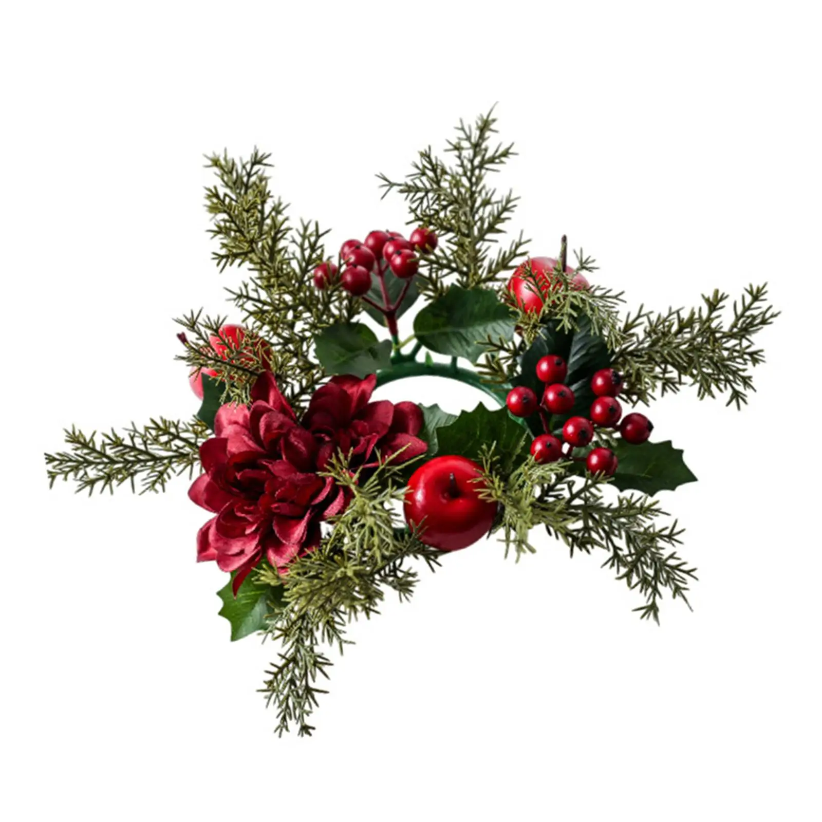 Anillo de vela de Navidad, corona de bayas rojas artificiales, guirnalda de portavelas para fiesta - imagen 3