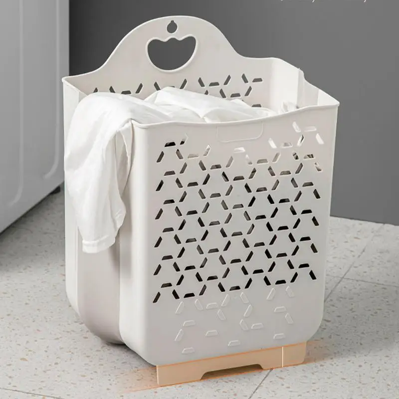 Cesta de ropa sucia plegable de pared para dormitorio, cestas de lavandería huecas, ahorro de espacio - imagen 2