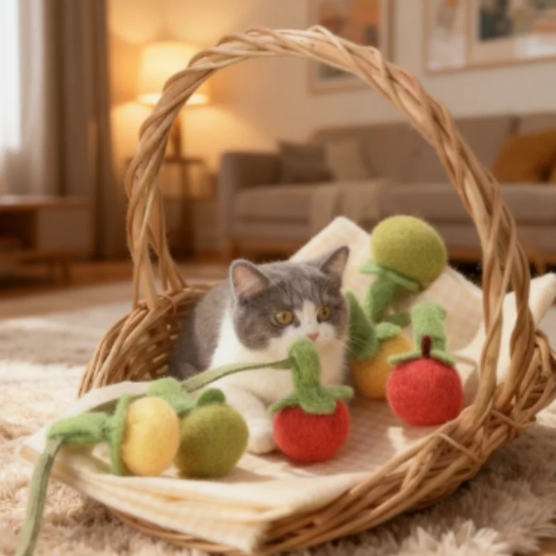 Juguete portátil para rascar gatos y tomate de dibujos animados, cuerda de peluche con campana, divertido rompecabezas interactivo de fruta simulada para juegos en interiores - imagen 4