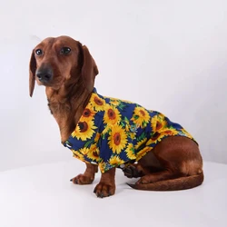 Camiseta de algodón con botones para Dachshund – Estampado girasoles verano