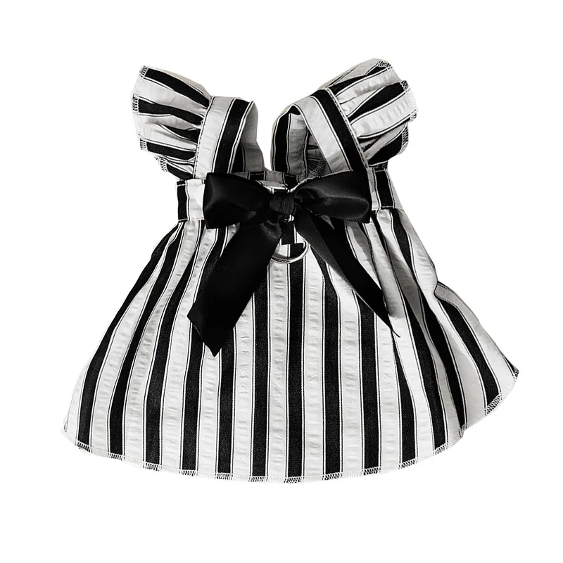Camiseta sin mangas con mangas voladoras a rayas para mascotas, vestido dibujable con lazo, camiseta sin mangas pequeña de Teddy Yorkshire, ropa para perros pequeños - imagen 5