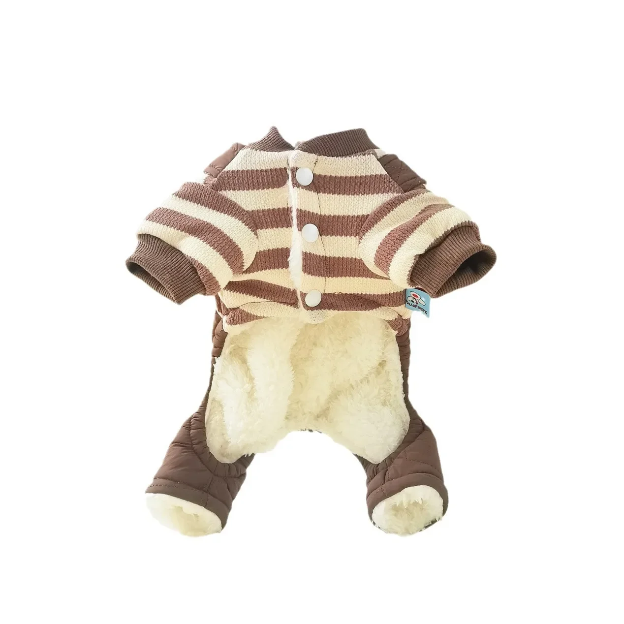 Otoño e Invierno monos con bolsillos grandes a rayas conjunto de invierno de doble capa mono para perro pantalones de cuatro patas pijamas ropa para cachorros - imagen 5