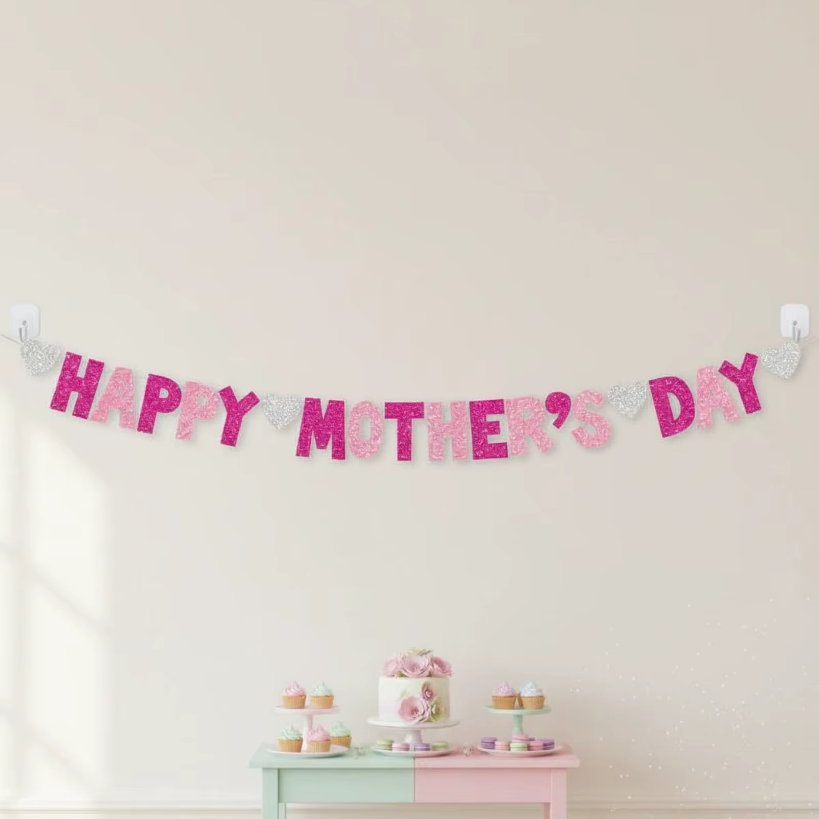 Decoración Día de la Madre – Bandera festiva con brillo para hogar - imagen 2