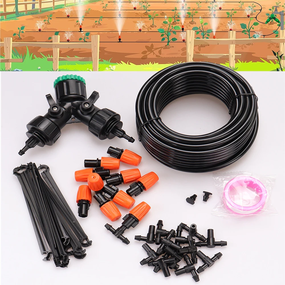 Boquillas de nebulización ajustables de 30M, Kit de riego, sistema de riego de plantas con nebulización automática para jardín, invernadero
