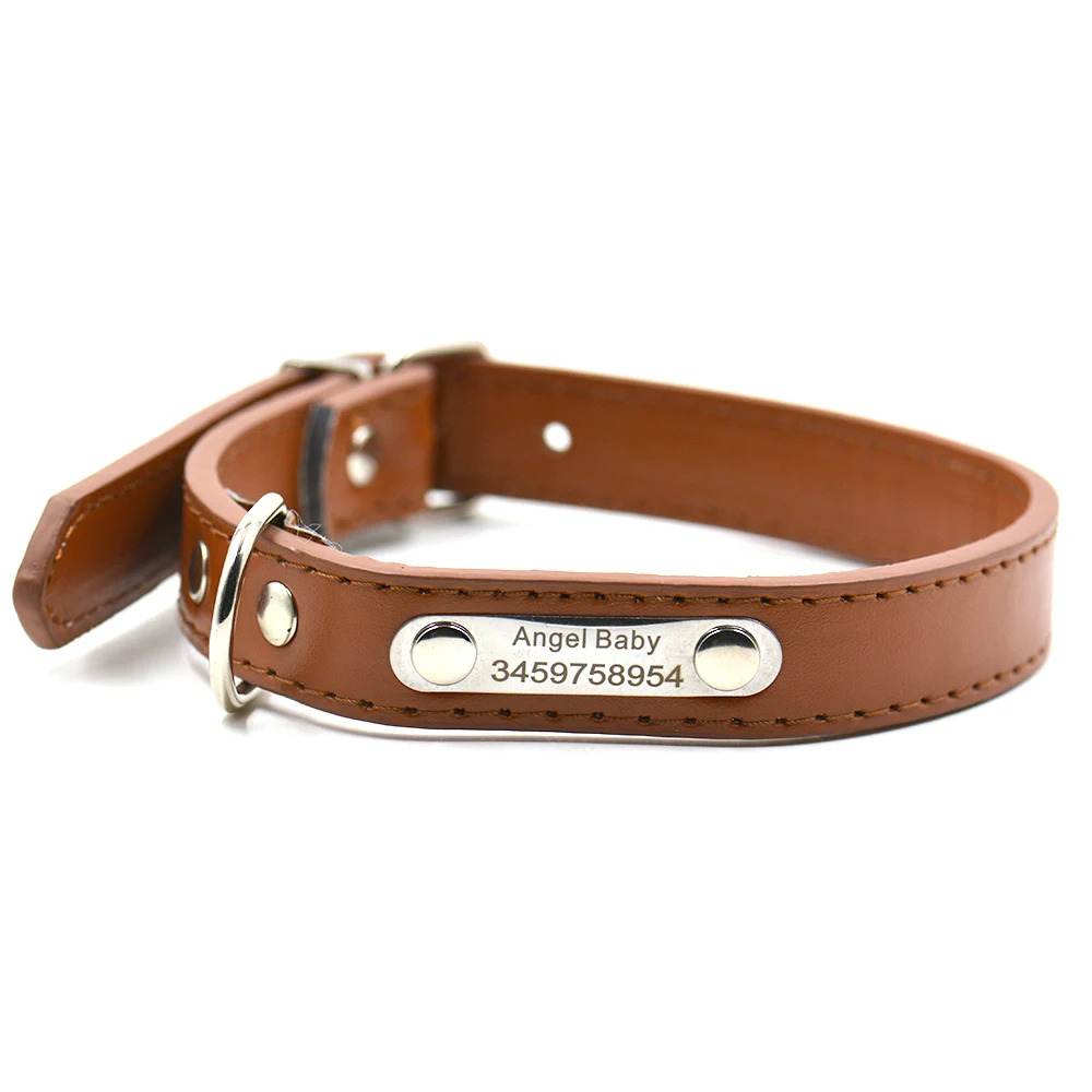Collar de cuero con grabado gratis para perro, etiquetas con nombre, Collar personalizado para mascota, nombre, teléfono, Collar con etiqueta para perro, Collar para mascota de tamaño ajustable