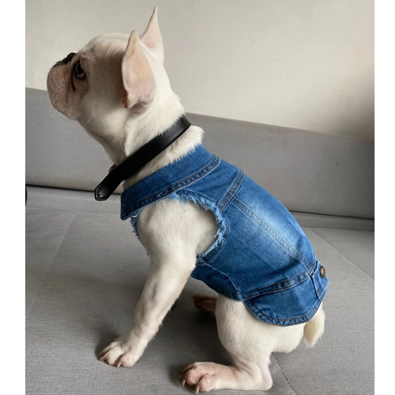 Chaqueta vaquera para perros, ropa de primavera para perros de razas pequeñas y medianas, diseño de cachorro, chaleco vaquero lavado Vintage, abrigo Bulldog Terrier - imagen 4