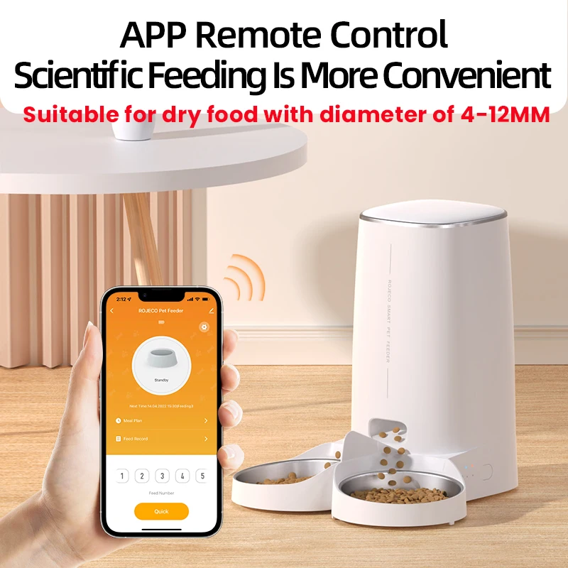 ROJECO Automatic Cat Feeder Pet Smart Cat Food Kibble Dispenser Remote Control WiFi Button Auto Feeder For Cats Dog Accessories - imagen 2