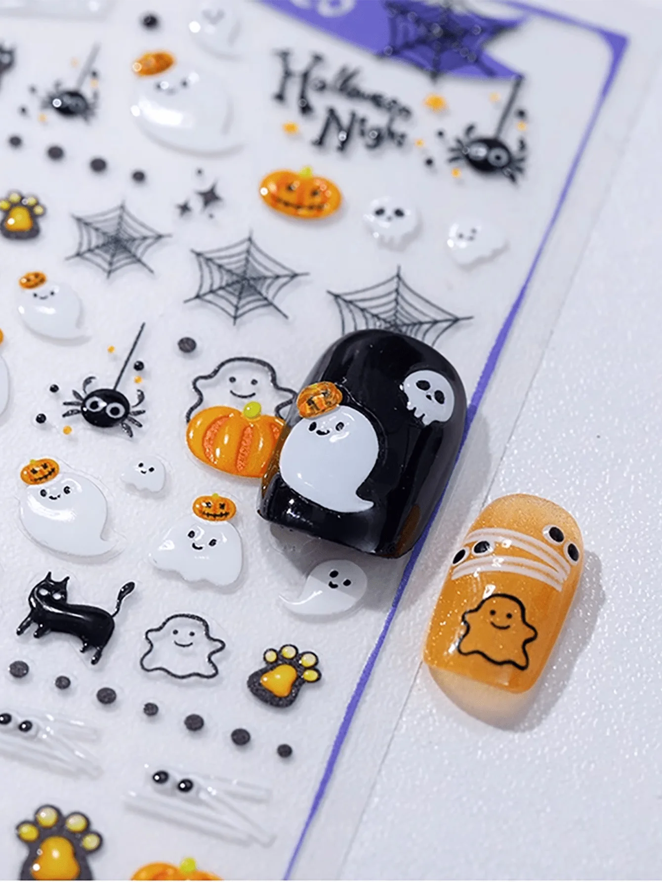 Pegatinas Halloween para uñas de gato – Fantasma y calabaza - imagen 3