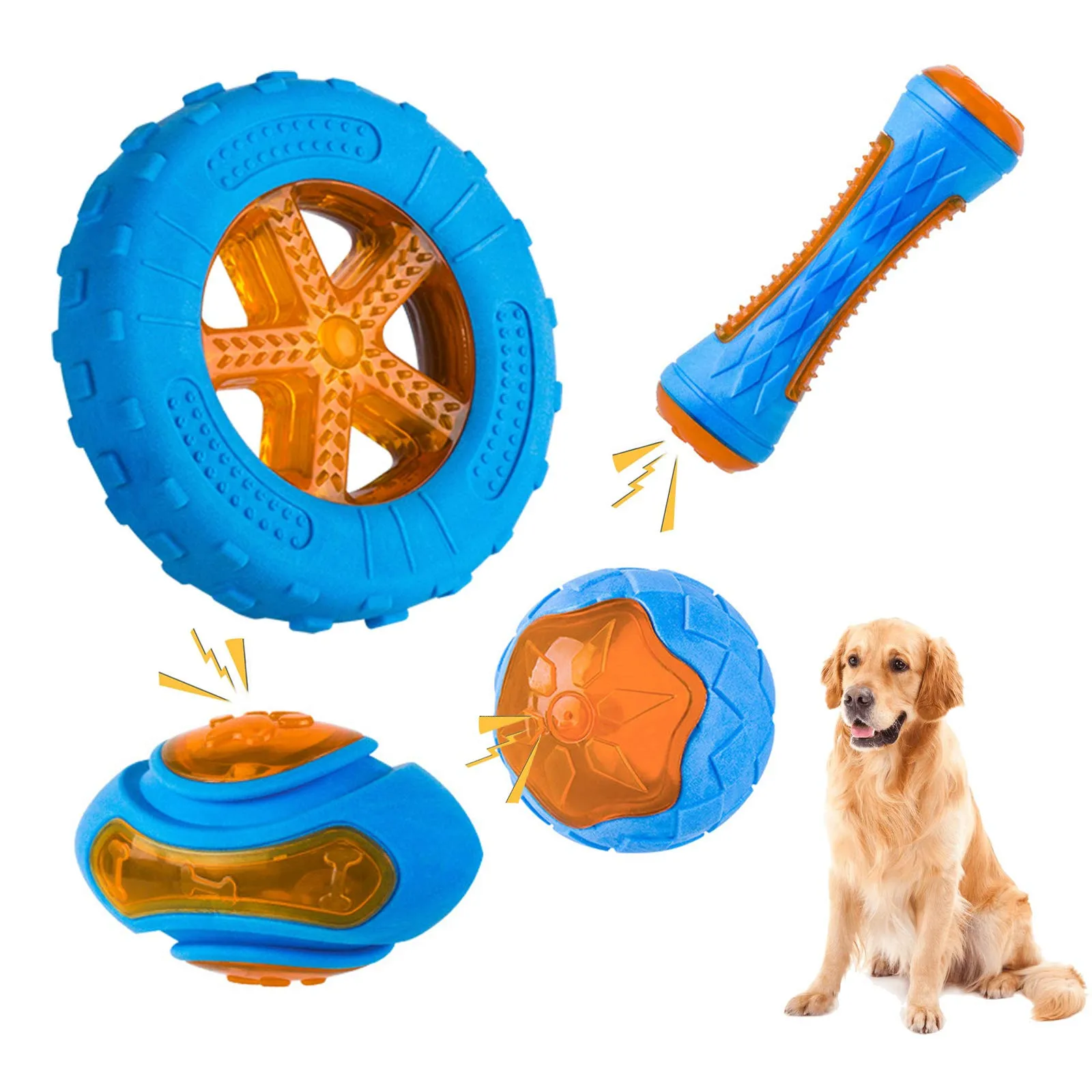 Juguetes de goma para perros, juguete interactivo para perros grandes, resistente a mordeduras, entrenamiento chirriante, limpieza de dientes
