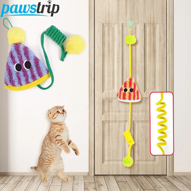 Juguete interactivo para gato con bola de resorte y puerta colgante