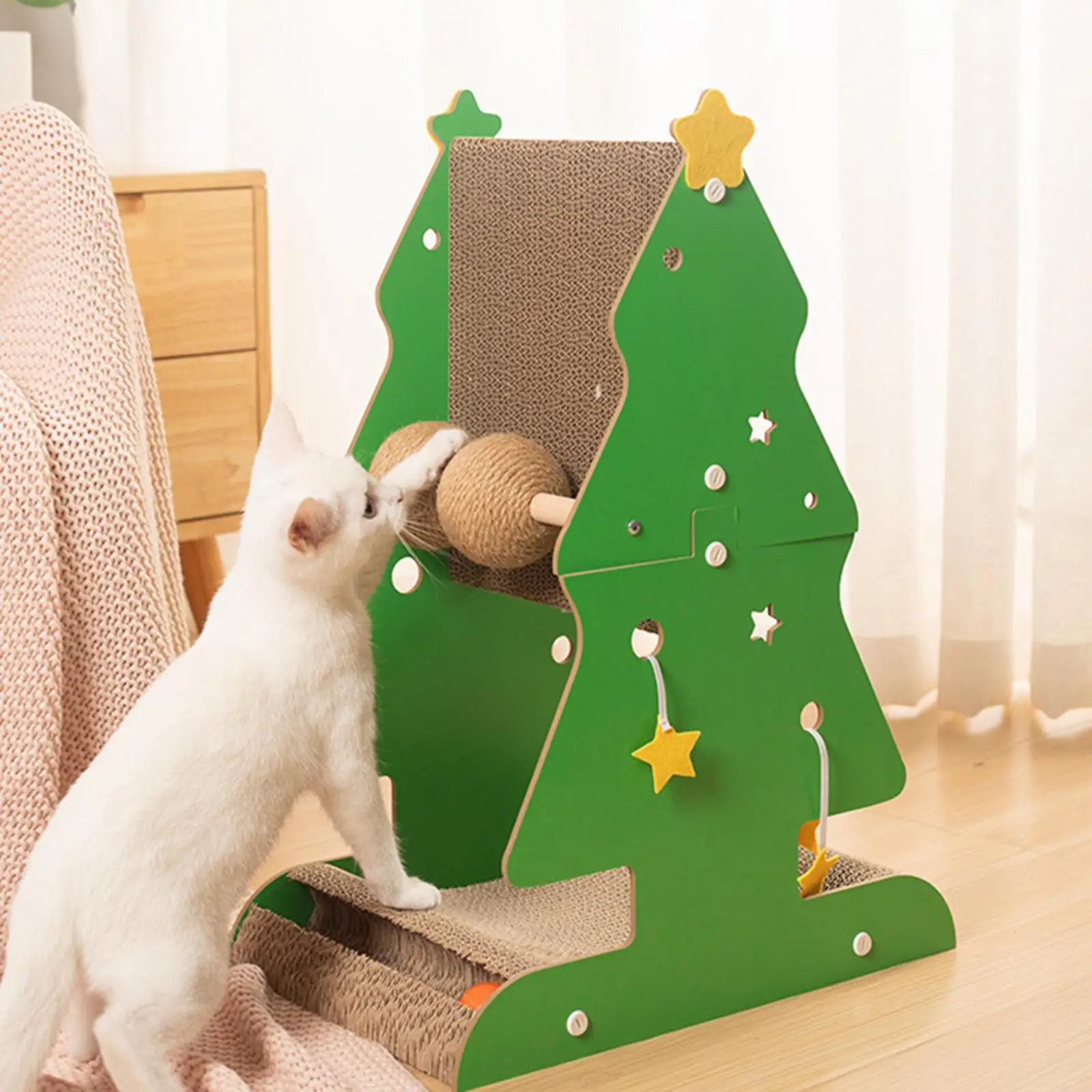 Cat Scratch Post Cat Scratcher Xmas Tree Crafts Activity Toys Pet Toy with Balls Kitten Scratch Post for Indoor Cats