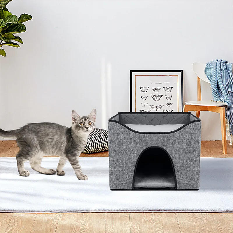 Cama multifuncional para gato con rascador de sisal y cueva plegable - imagen 3