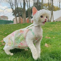 Vestido floral con sombrero para gato hembra Sphynx y Devon Rex – Transpirable verano