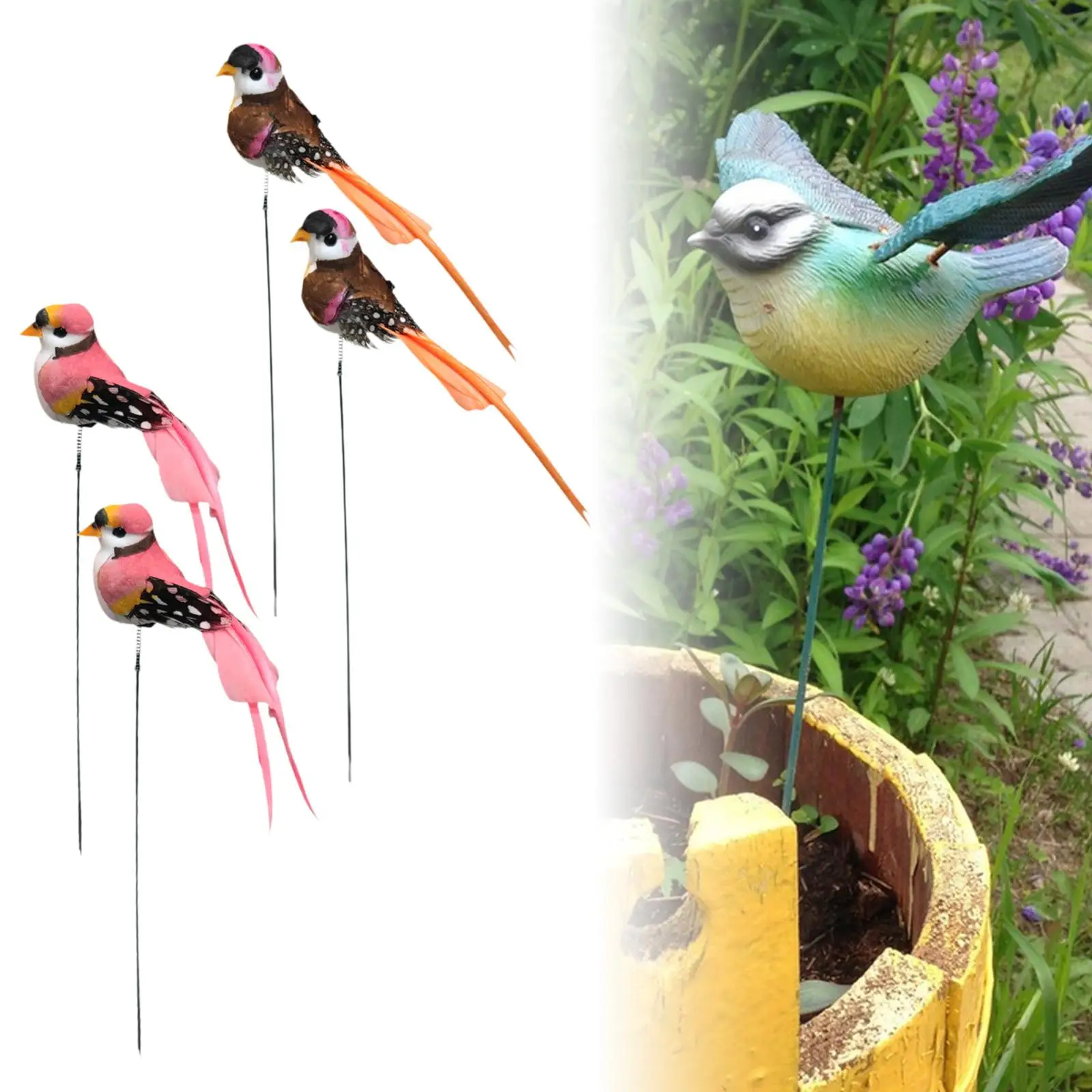 2Pcs Birds Garden Stakes Bird Statue Lifelike Animal Statue Bird Garden Decor Bird Ornament for Lawn Decoration Backyard Path
