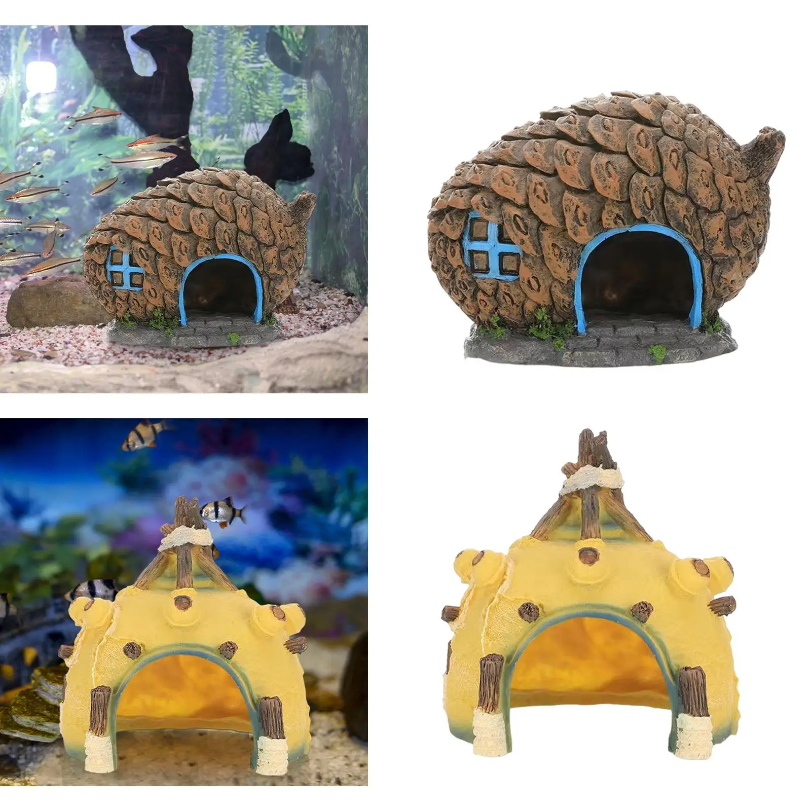 Fishbowl Tank Ornaments Reptile Box Hideaway Caves Hideout House for Hamster Breeding