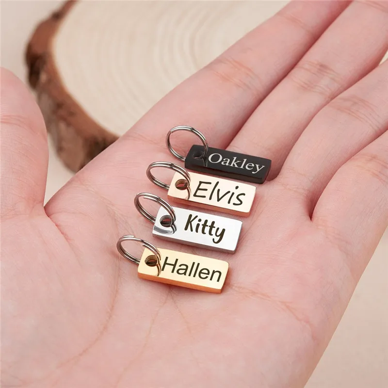 Etiqueta de Metal antipérdida cuadrada personalizada, llavero con grabado láser, nombre de Perro, identificación, collar, suministros para mascotas - imagen 2