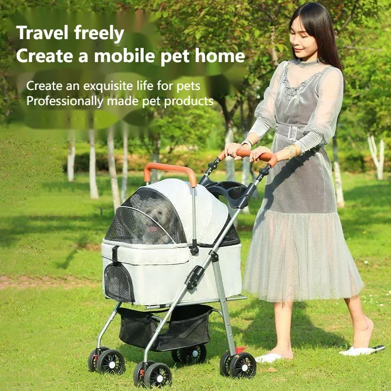 Cochecito para mascotas para perros, gatos y perros, bolsa ligera y plegable, empuje externo desmontable, caminar para perros, transporte desmontable - imagen 2